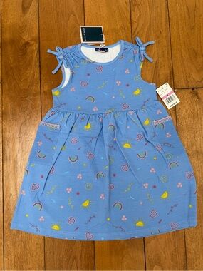 NWT Andy & Evan Girls Blue Rainbow Sunshine Print Dress Size 6